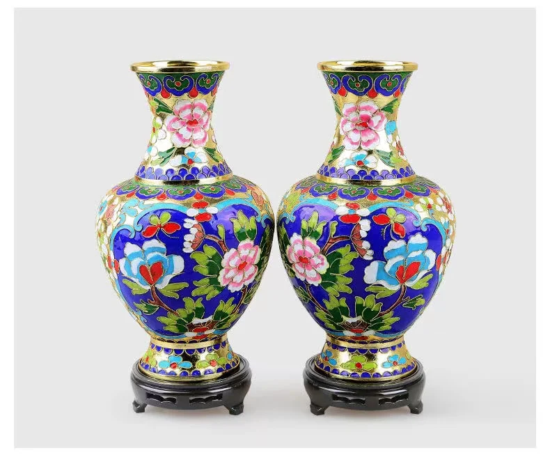 Rari Vasi Da Collezione In Cloisonne E Rame\Artigianato\Decorazione,Una Coppia,Peonia-image