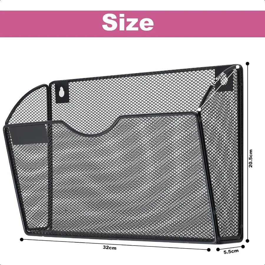 1-карманный сетчатый настенный держатель для файлов, органайзер, офисная подвесная папка для файлов, подставка для журналов, набор крючков для именных бейджей, черный