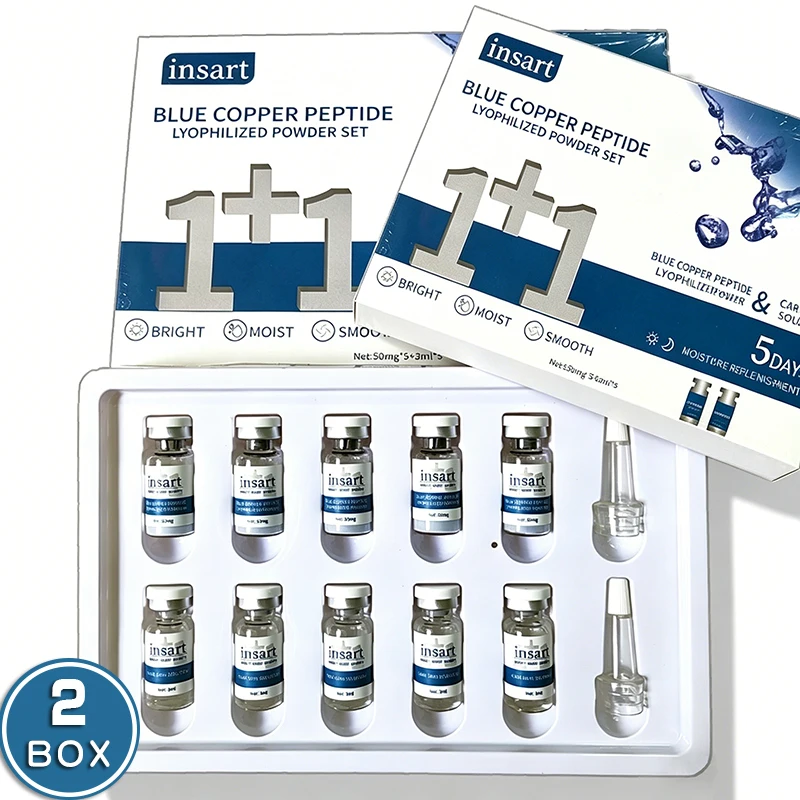 Set de 2 Cajas de Suero de Péptidos de Cobre Azul, Polvo Liofilizado Antiarrugas, Suero Blanqueador para una Piel Suave, Esencia de Caracol, Cuidado de la Piel Delicada