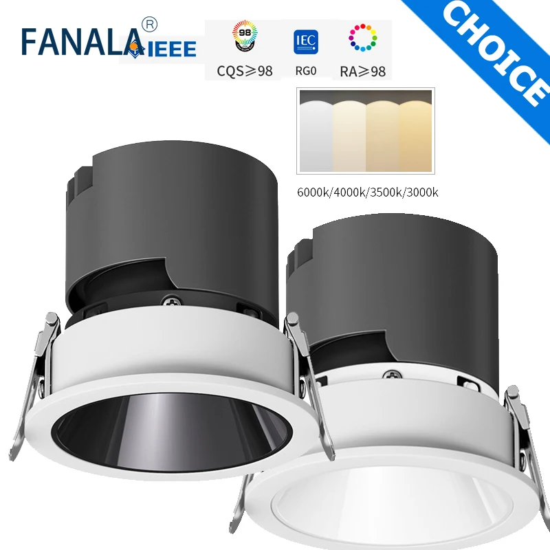 

Full Spectrum Anti Glare Spotlight LED Embedded Household 3500k 6500K Warm Cold Light 7 10 12W 220V High Display Ra98 Tube Light