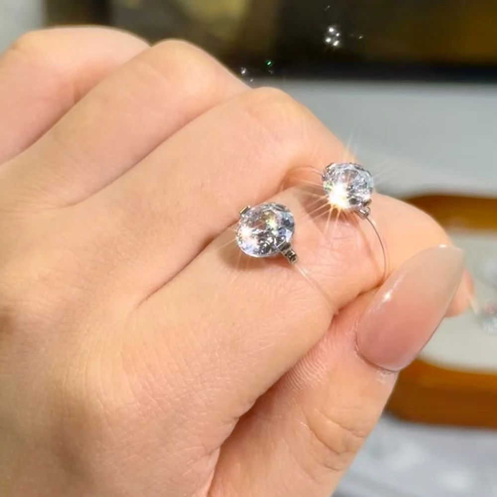 MUXIFC 1/2 CT Moissanite Ring for Women Transparent Fishing Line  D Color Rings GRA Certified S925 Silver Wedding Band Jewelry