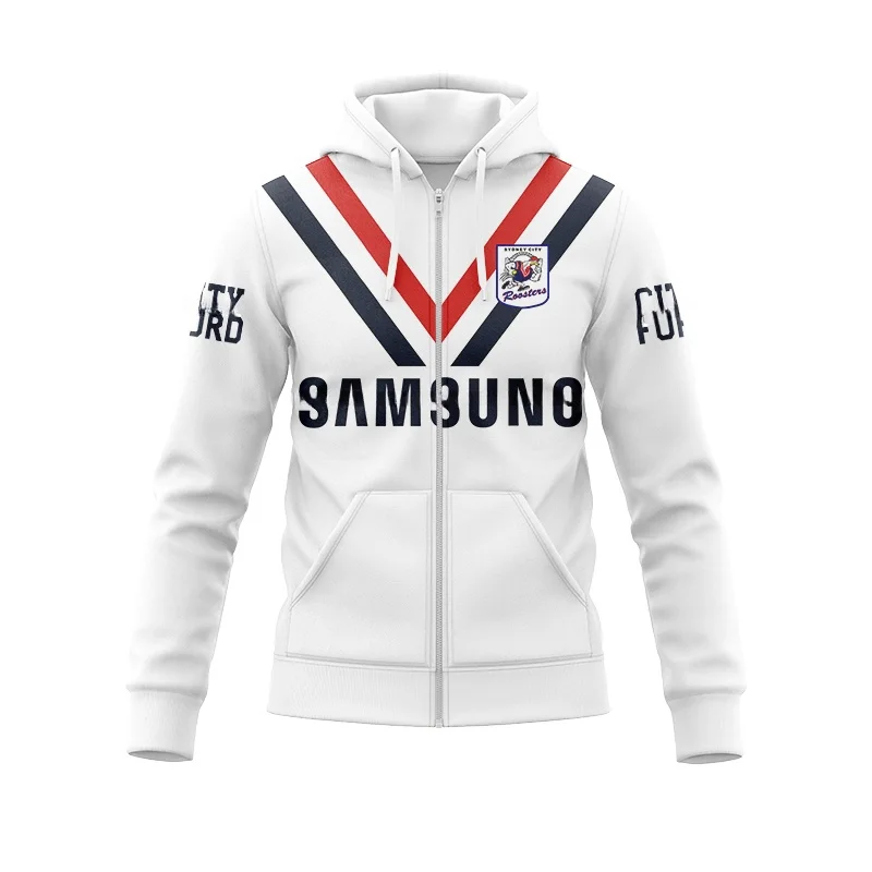 Sydney Roosters-2024 รักบี้/ซิปHoodie-ท้องถิ่น/บ้าน/ออกไป/การฝึกอบรม/Legion/Top Rugby Zipper Hoodie -S-5XLCustomizabie