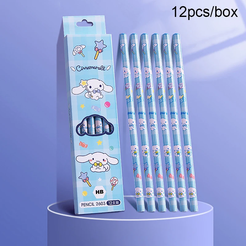 12PCS Sanrio Cartoon Pencil Cute Kuromi Cinnamoroll My Melody Student Stationery School Supplies Student Prize Pencil