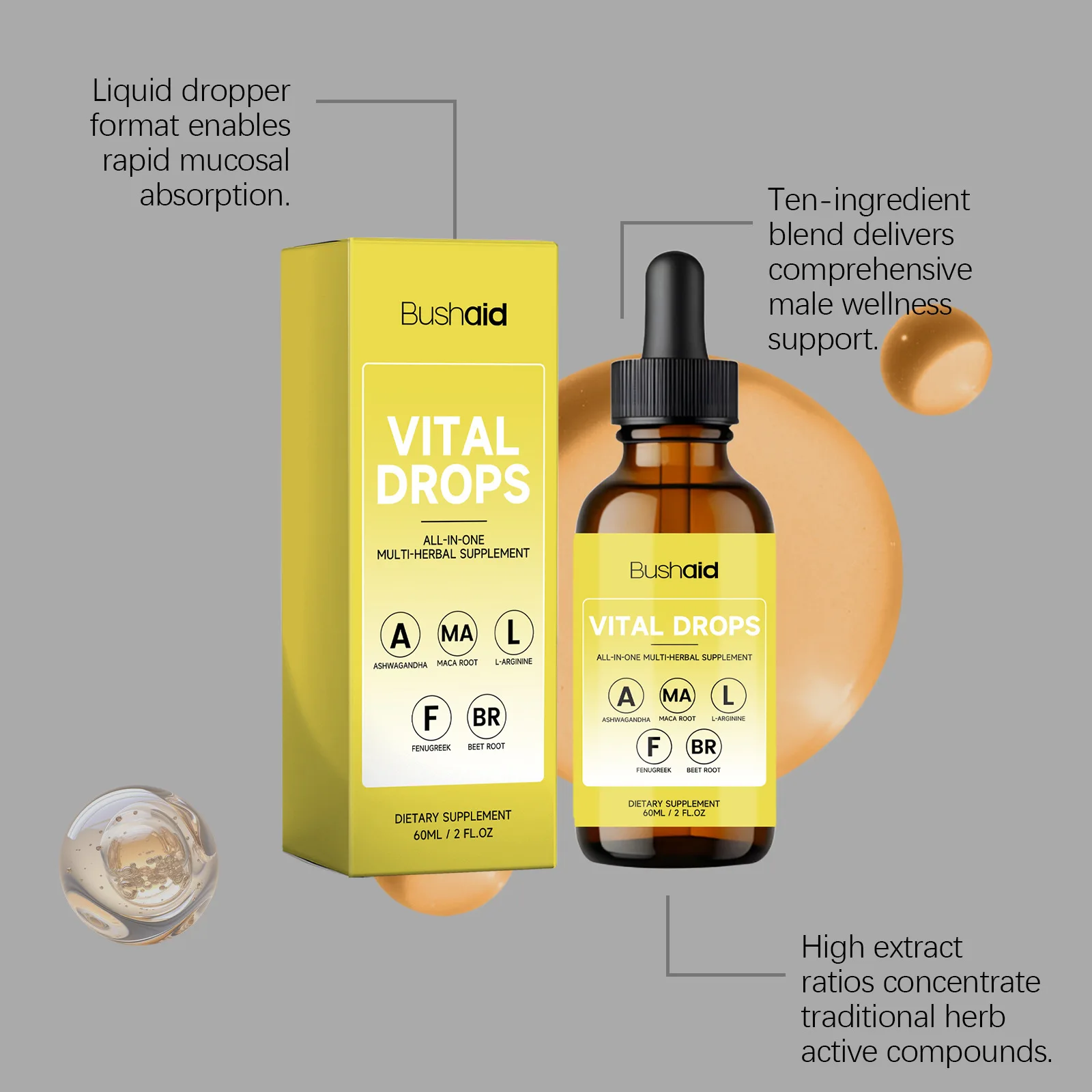 Natural Extract Vitality Drops Men Hormone Balance Support Supplement Boost Vitality Improve Mood & Daily Physical Energy