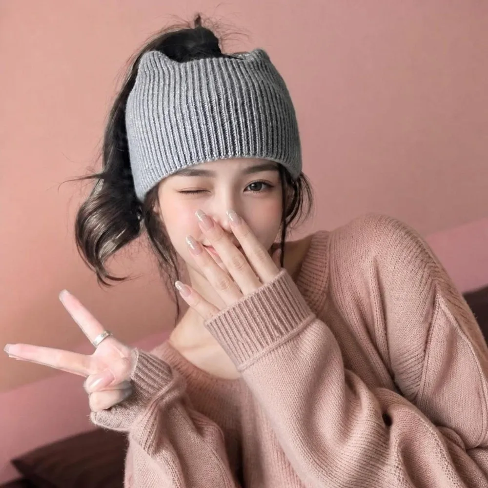 Cute Wide-brimmed Cat Ears Headband Ear Protection Face Wash Elastic Hair Bands Solid Color Head Wrap Female