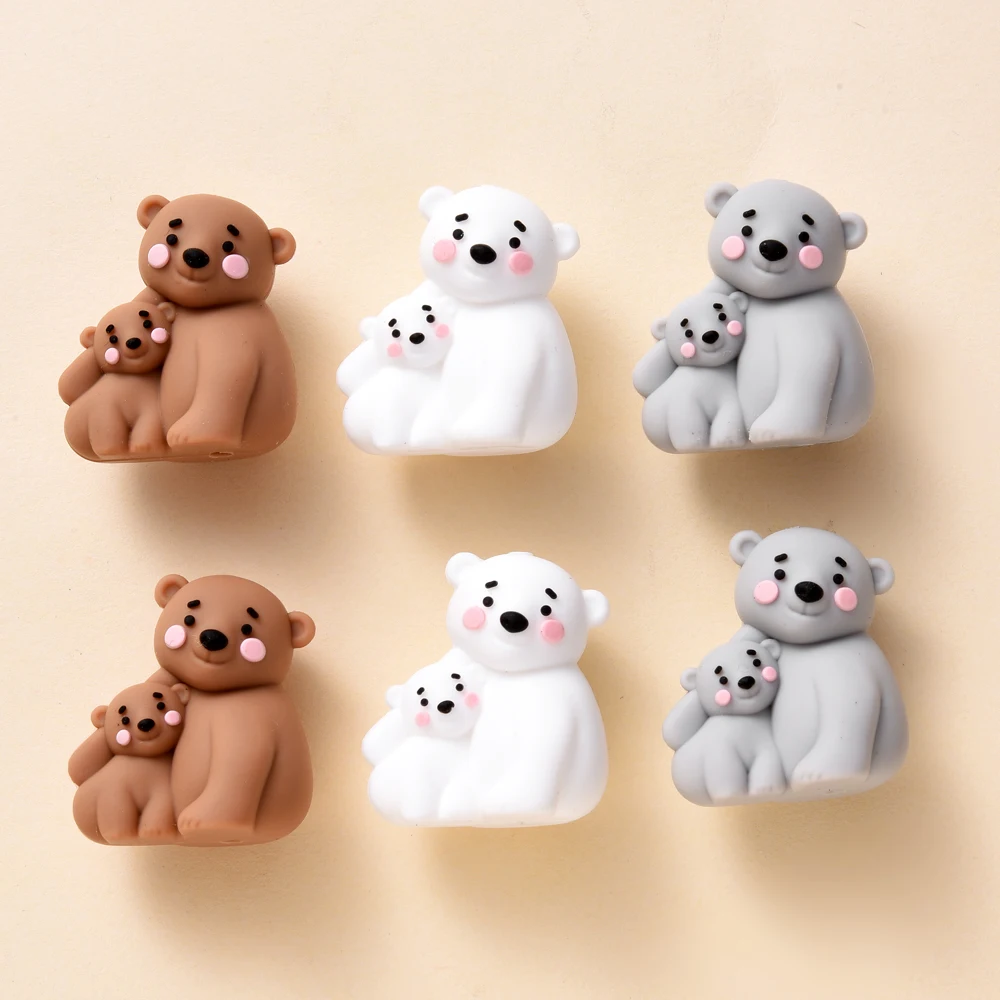 3Pcs Silicone Beads Polar Bear Food Grade Teething Beads For DIY Pacifier Necklace Jewelry Making Baby Products BPA Free