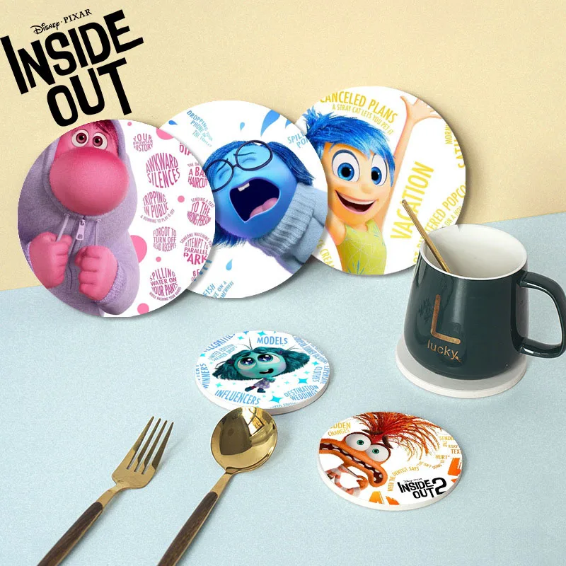 

Disney Inside Out 2 Ceramic Coaster Animation Surrounding Emotional Villains Heat Insulation Mat Holiday Gifts Wholesale