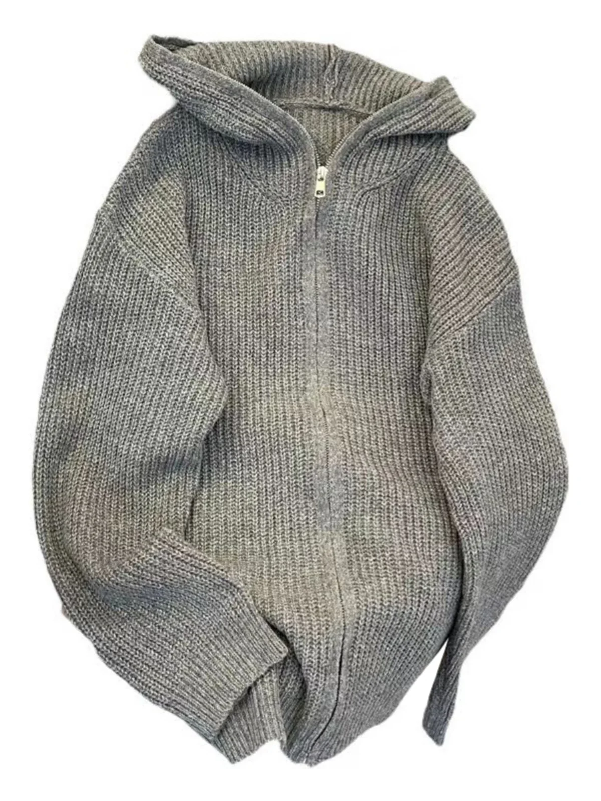 Kardigan Rajut Retro Amerika Model Terbuka untuk Pria, Longgar, Berkerudung, Trendi Musim Gugur Musim Dingin, Mantel Santai untuk Pasangan, Kasual untuk Kaum Muda, Lengan Panjang