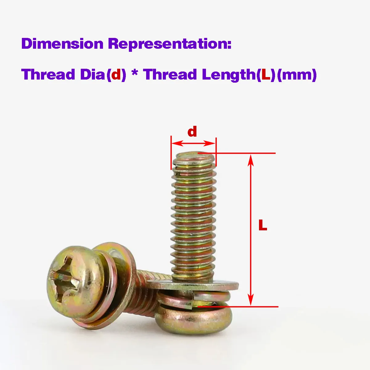 Carbon Steel Color Zinc Plated Cross Pan Head Flat Spring Washer Three Combination Bolts M3M4M5M6M8