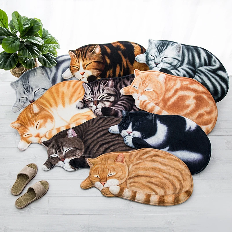 

3D Cat Shape Door Mat Kitchen Bath Entrance Soft Cute Kitten Bedroom Anti-Slip Coral Velvet Carpet Rug Kitty Home Decor Door Mat