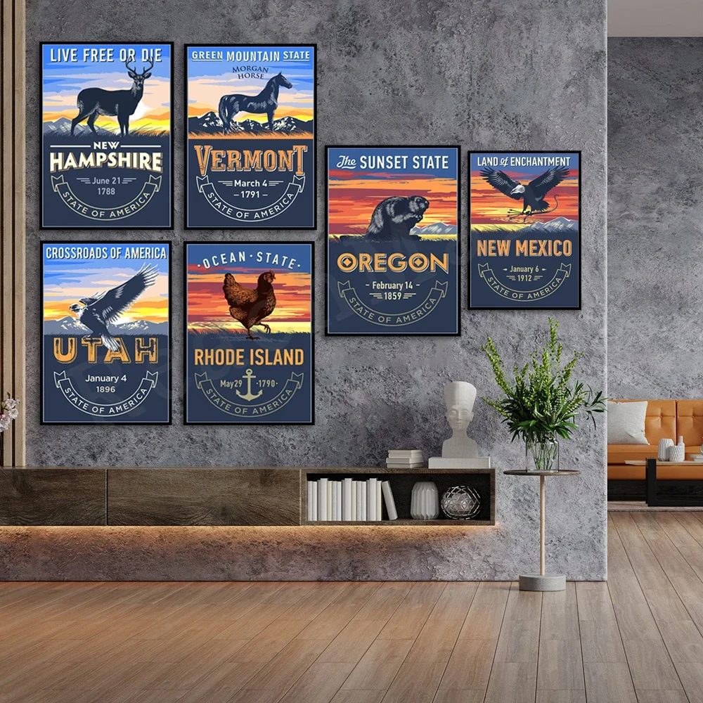 USA Posters, Vermont, Tennessee, Wyoming Poster Prints, Travel State Canvas Print Posters, Home Wall Art