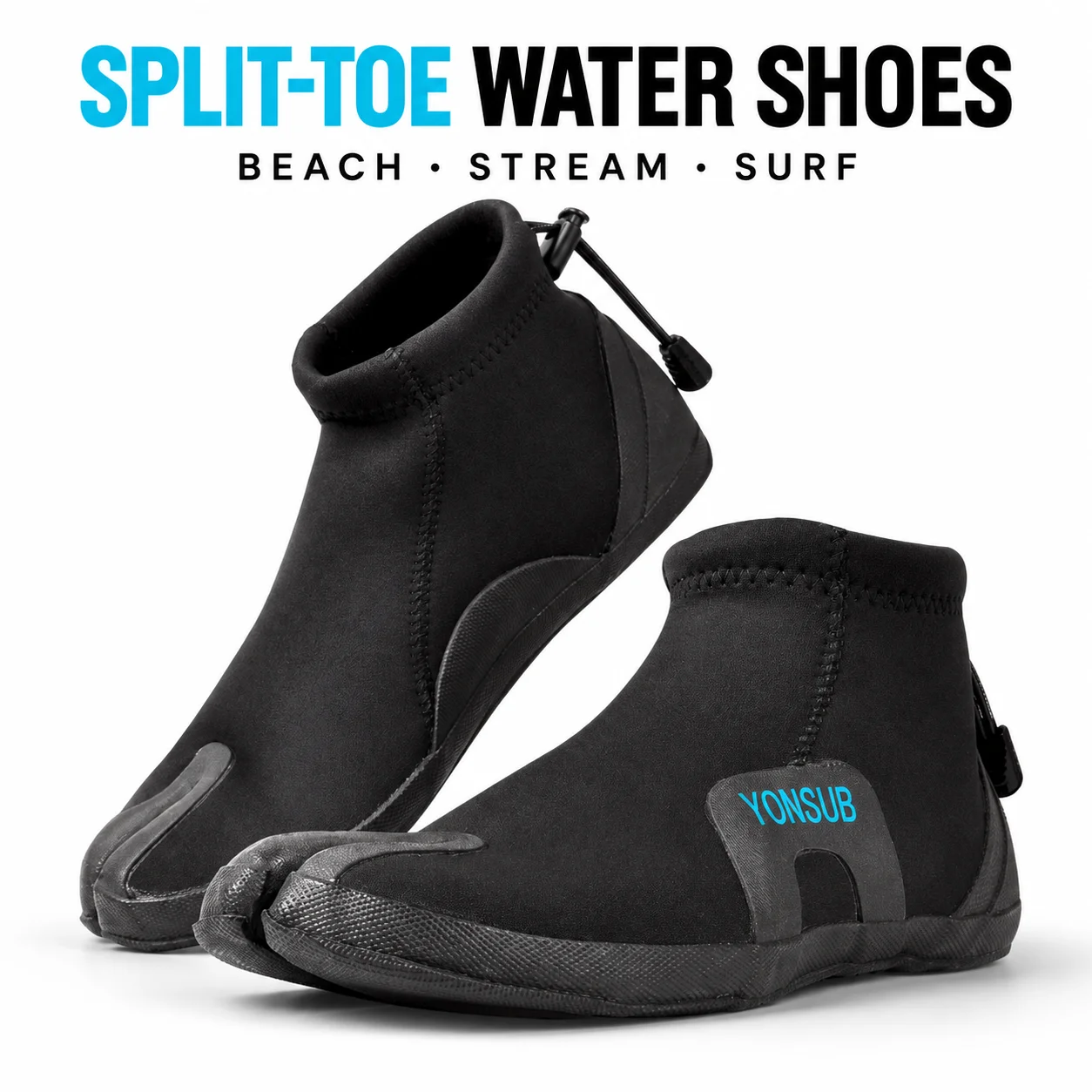 YONSUB Split Toe Water Shoes for Men Women Neoprene Upper Rubber Sole Non Slip Beach Surfing Snorkeling Creek Wading