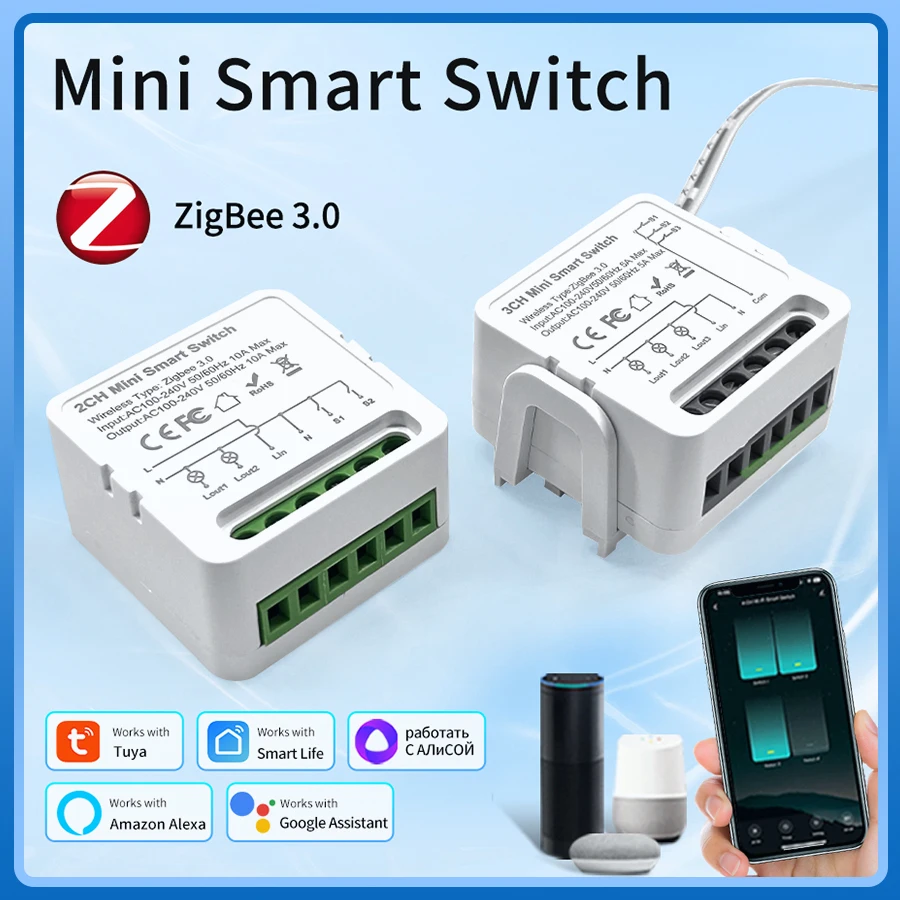 Tuya Zigbee 3.0 Smart Light Switch DIY Module Relay Breaker 1/2/3 Gang Smart Life APP Voice Control Alexa Google Home AC100-240V