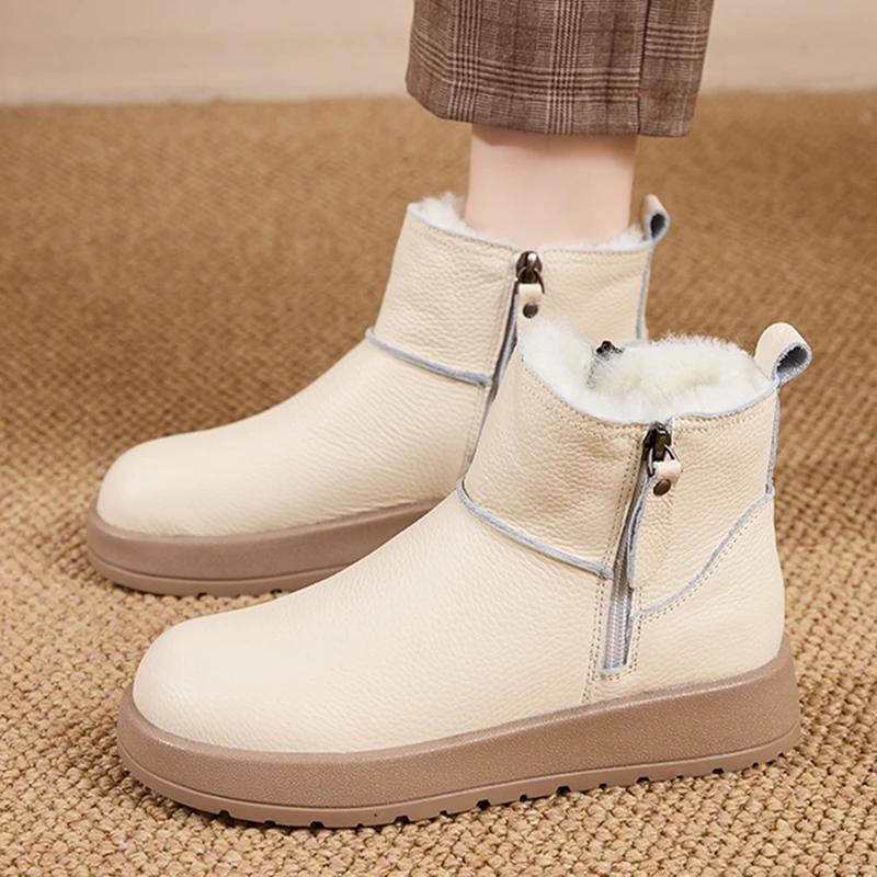 AIYUQI Snow Boots Women Winter 2026 New Genuine Leather Women Ankle Boots Flat Fashion Thickened Warm Boots Women