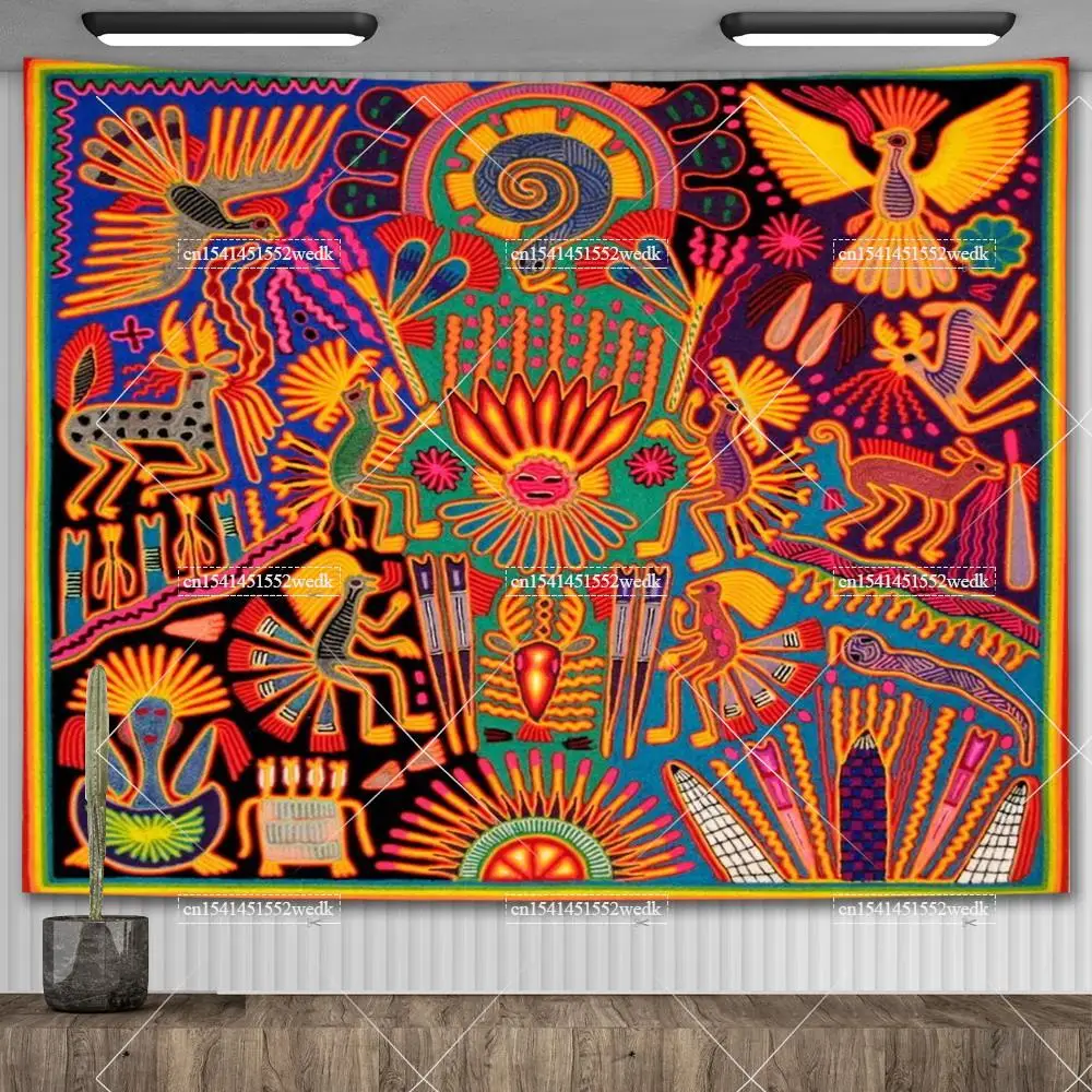 Mexico Mexican Mayan Tribal Art Tapestry Wall Hanging Ethnic Paintings Psychedelic Aesthetic Background Cloth Home Decorations - view 2