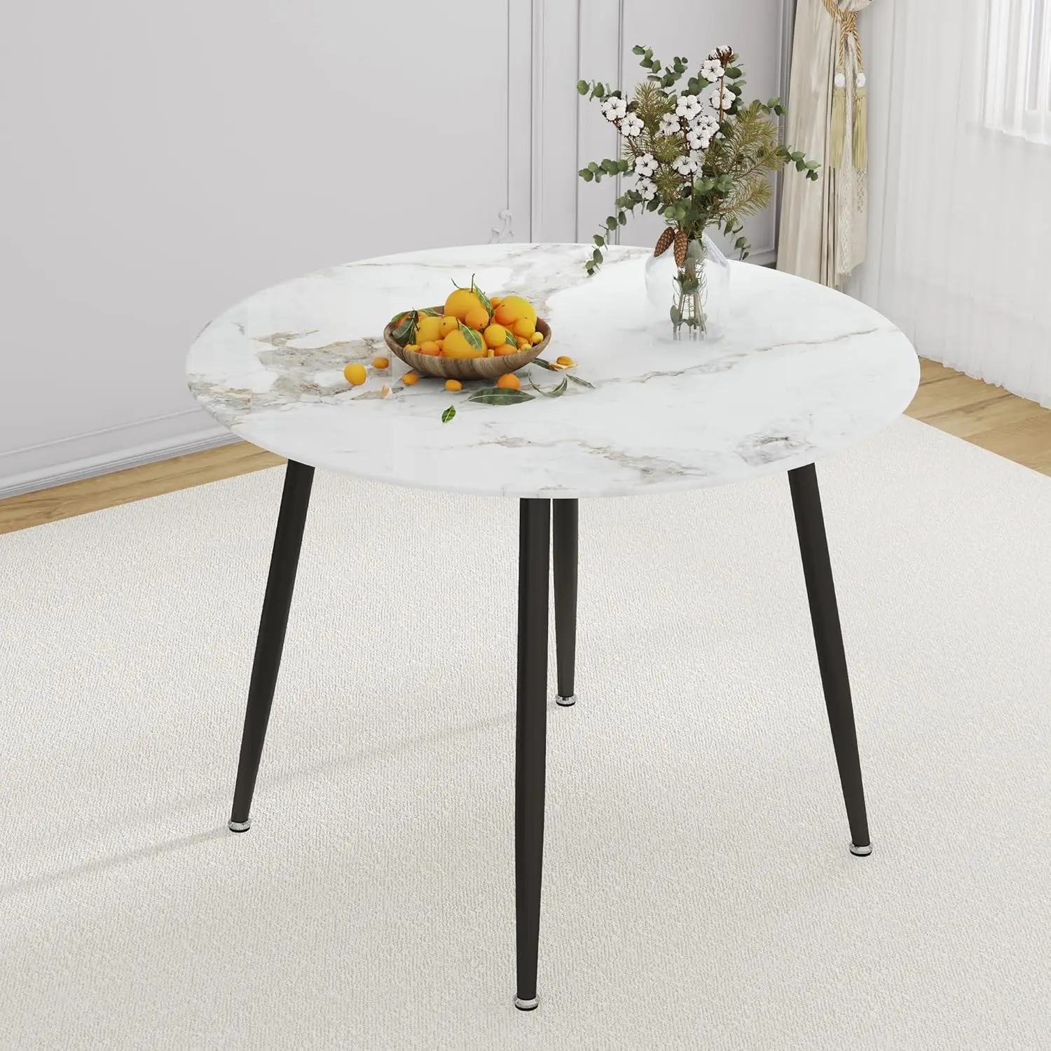 

Round Dining Table Modern Circular 40" Kitchen Table with White Imitation and MarbleTabletop and Durable Metal Legs for Kitchen