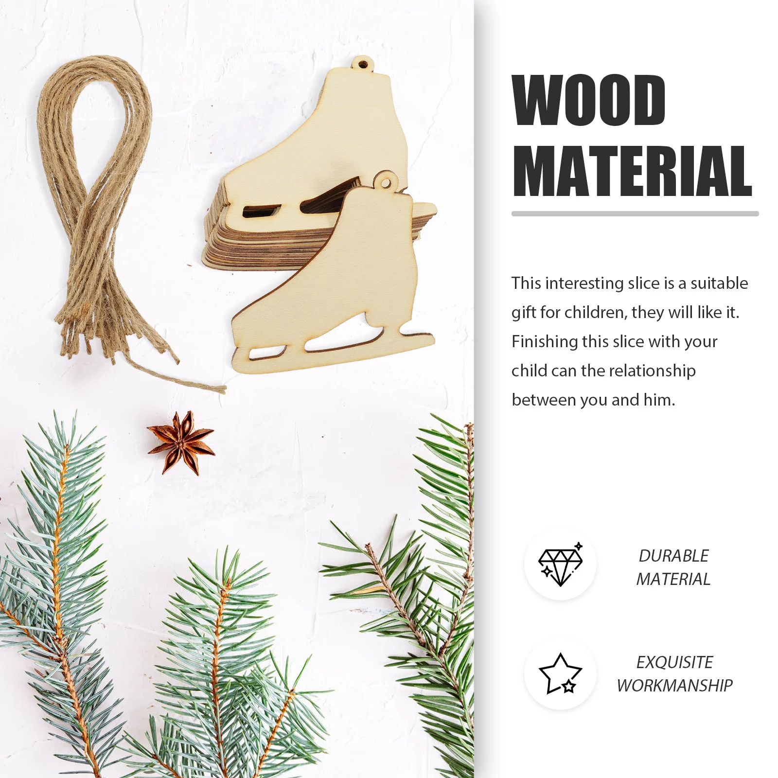 

40 set Wooden Ice Skates Hanging Decor Diy Unfinished Slices For Kids Christmas Graffiti Craft Wall Home Party Decoration