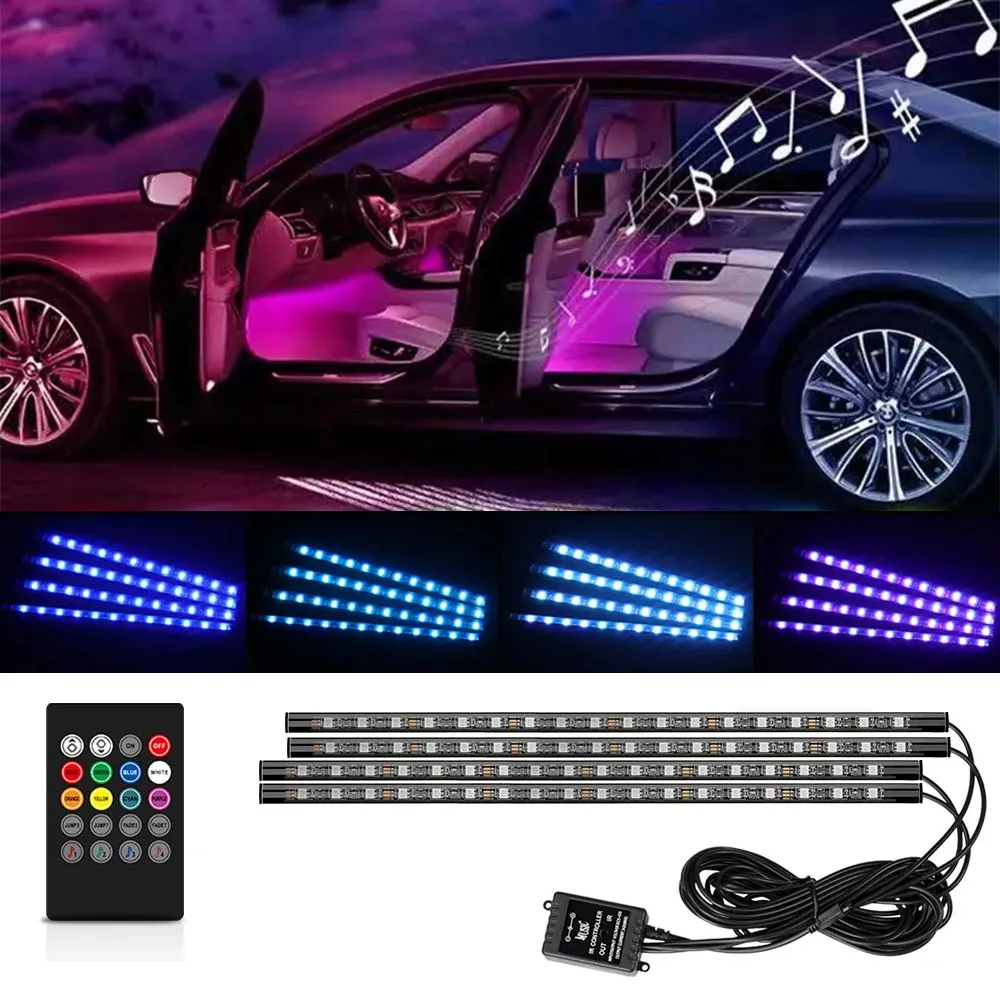 

4в1 72LED ленты автомобиля RGB окружающее освещение светодиодный светильник для ног внутренняя атмосферная лампа декоративная внедорожная 4x4 внедорожник автомобильные аксессуары