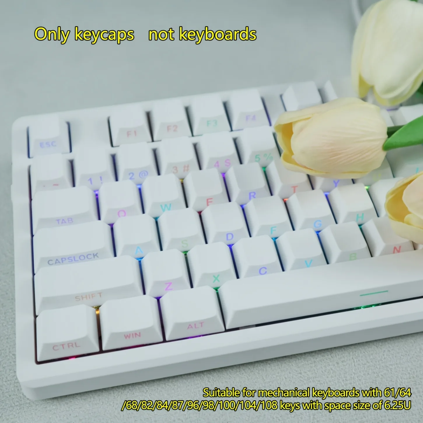 OEM Profile 140 Keys PBT White Backlit Keycaps Side Printed for 61-108 Mechanical Keyboard