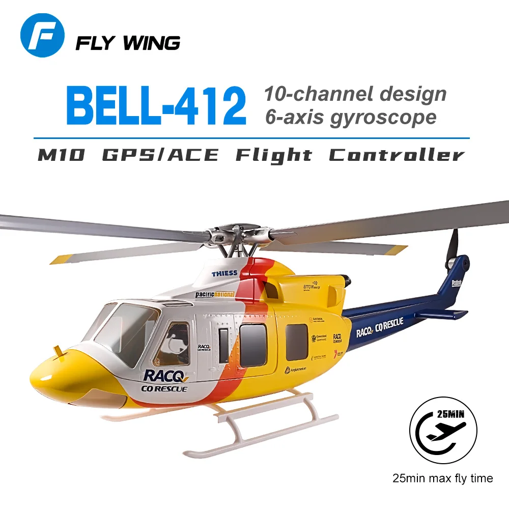 FlyWing BELL-412 Helicopter 10Channel 6-axis Gyroscope M10 GPS ACE Flight Controller Dual Motor 1000M Remote Control Aircraft