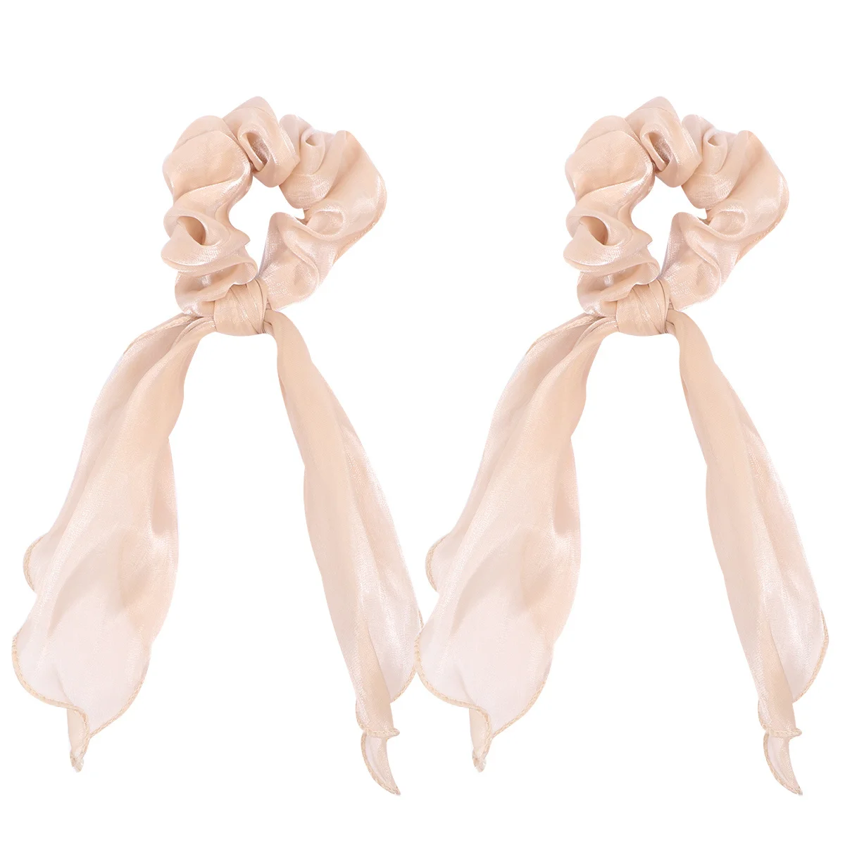 

2pcs Solid Color Satin Scrunchies Long Cloth Hair Bands Ponytail Holders For Women Girls Daily Wear Soft Elastic Hair Rope