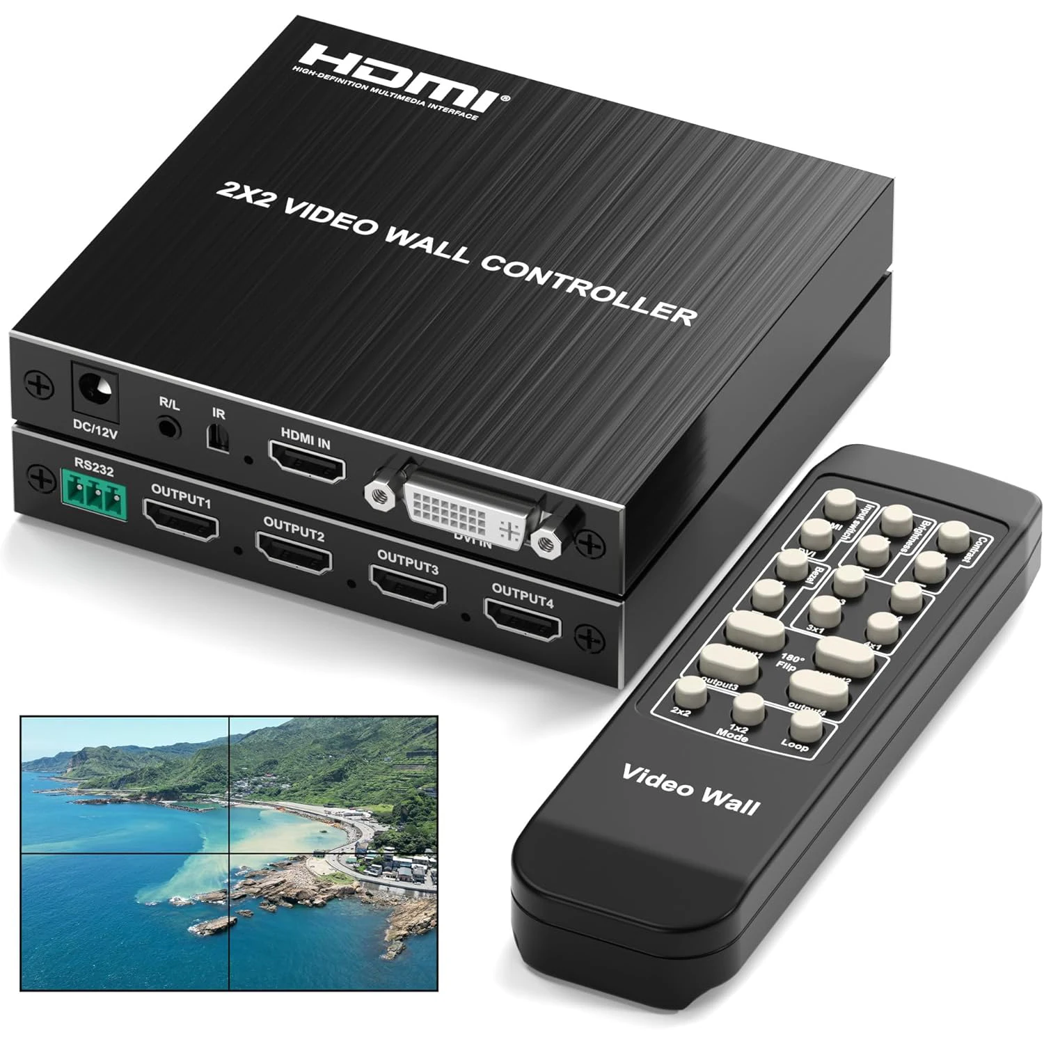 2x2 HDMl Video Wall Controller 1080P Video Wall Splicing Processor 2x2 1x2 1x4 1x3 2x1 3x1 Combine 4 Screens into 1 Wall Display