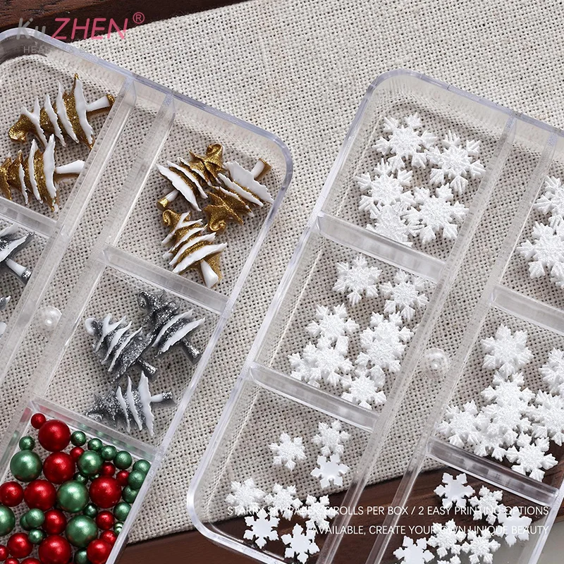 6 rasters/doos kerst rood/groen kraal sneeuwvlok nagel strass gemengde grootte kleurrijke kralen Nali Charms kerst manicure sieraden