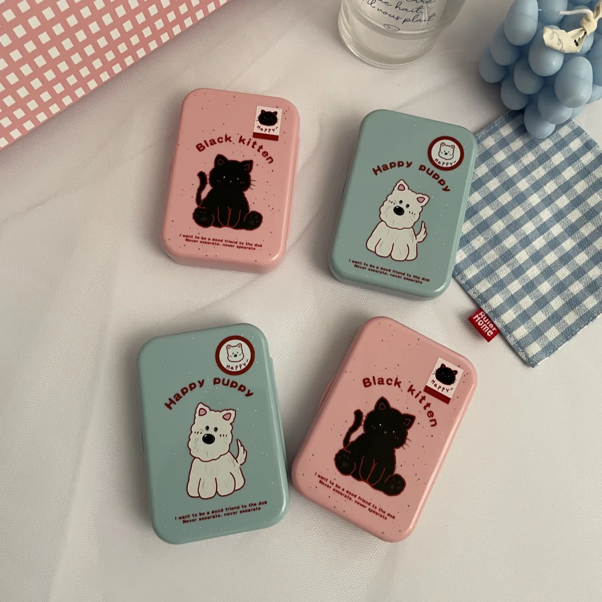 حافظة عدسات لاصقة كرتونية لطيفة محمولة AS949 صندوق تخزين العدسات اللاصقة مع ملاقط حافظة العناية بالعدسات اللاصقة المدمجة للسفر #4