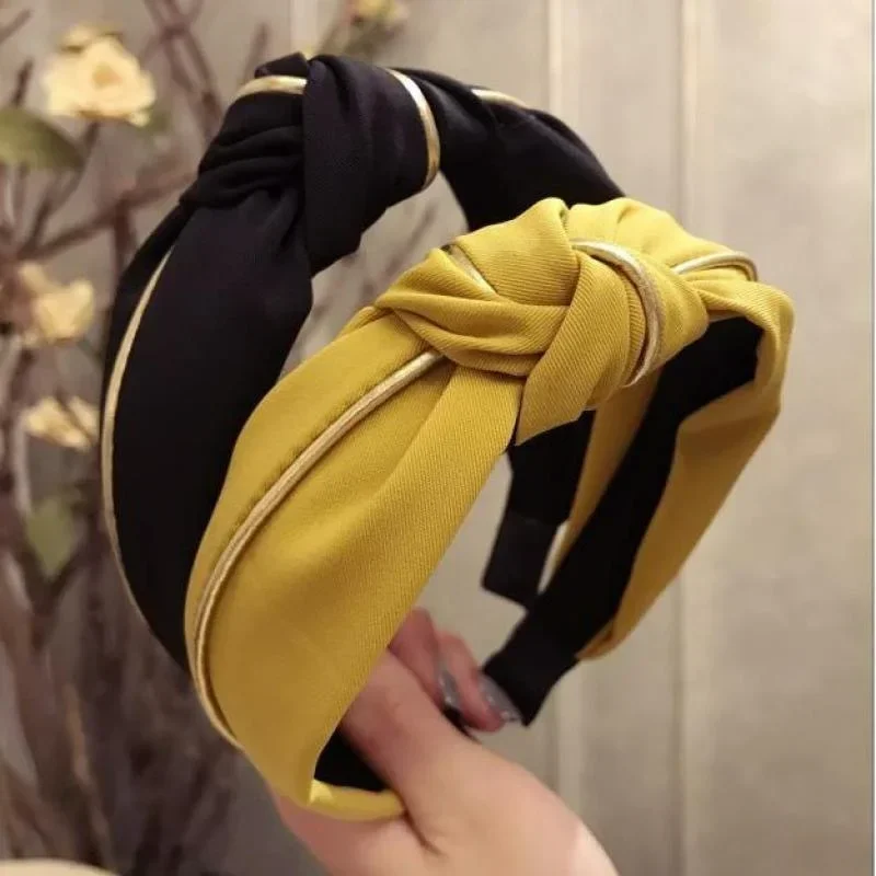 Women Korean Fashion Headband Gilt-edged Twist Hairband Bowknot Cross Tie Wide Headwear Hair Hoop Girl Sport Face Wash Hairband