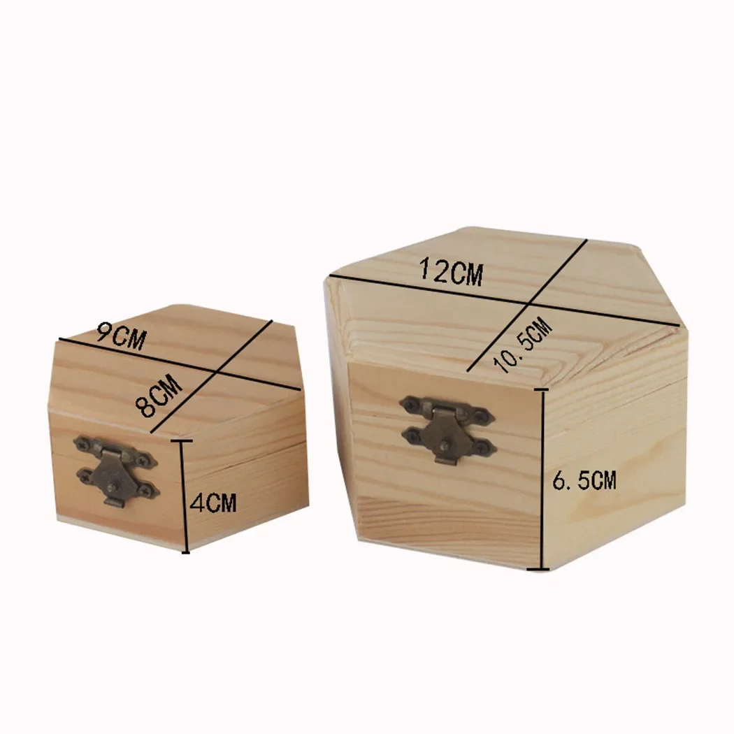 Wooden Storage Box Hexagonal Shaped Wood Jewelry Organizer Container Case Wedding Gifts Favors Box Holder For Home Storage