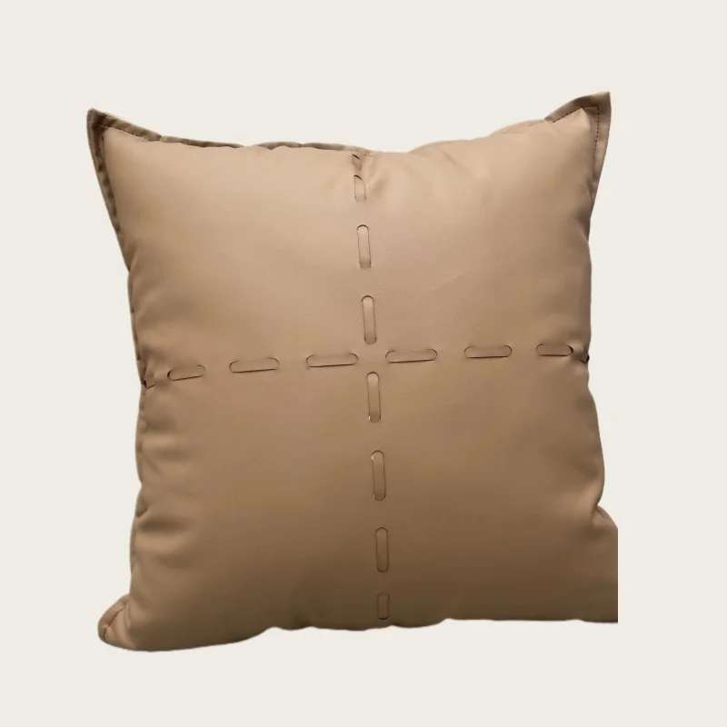 Modern Beige Apricot PU Leather Pacthwork Pillow Cover Sofa Lumbar Cushion Cover Beige Pillowcase