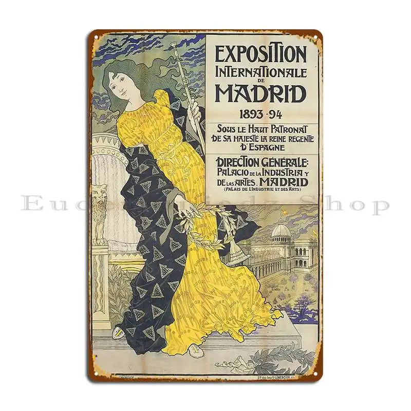 Eugene Grasset Madrid International Exhibition Metal Sign Retro Customized Designing Bar Cave Wall Decor Tin Sign Poster