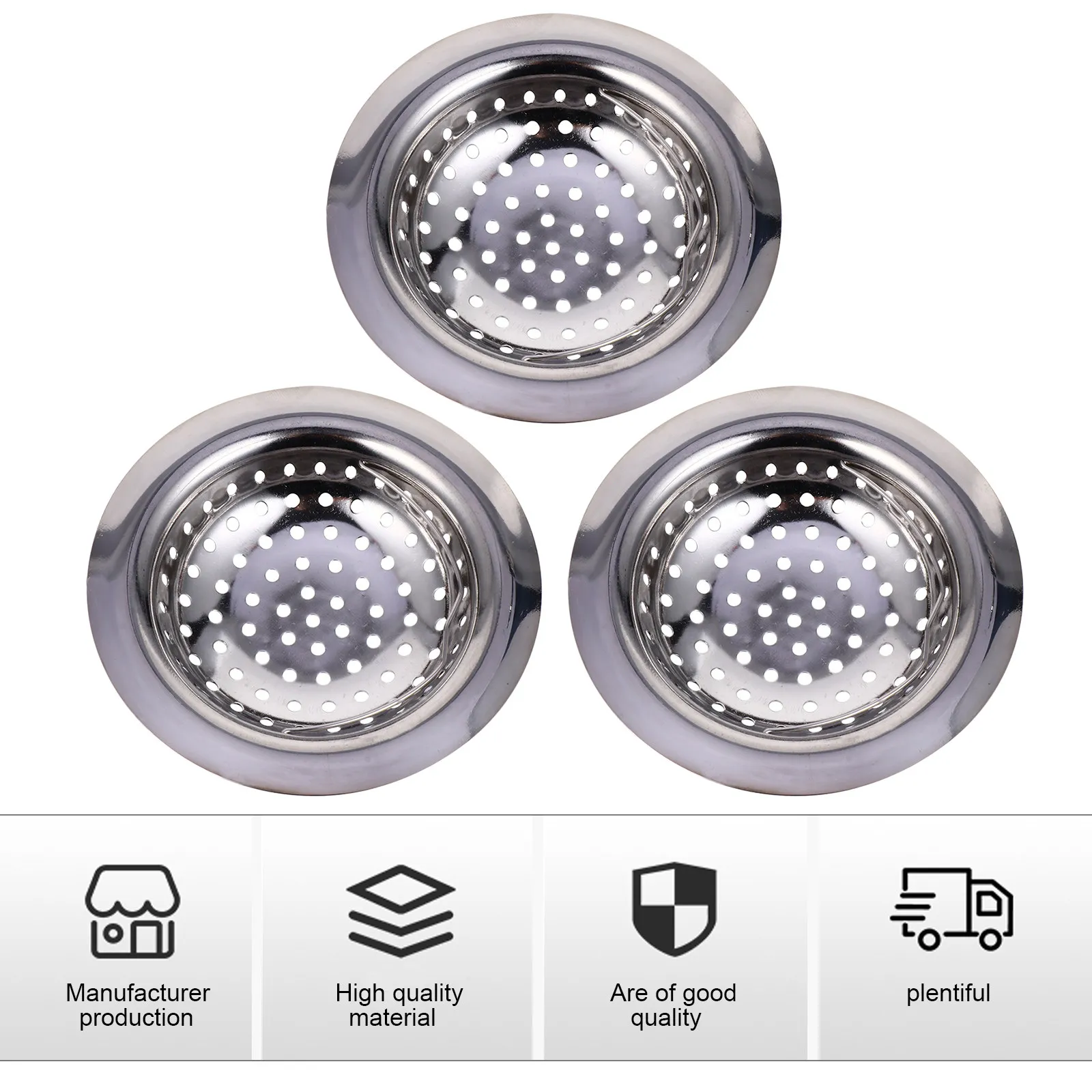 3Pcs Premium Stainless Steel Drain Basket Strainers Anti-Clogging Home Sink Kitchen Bathtub Bathroom Hair Debris Filter