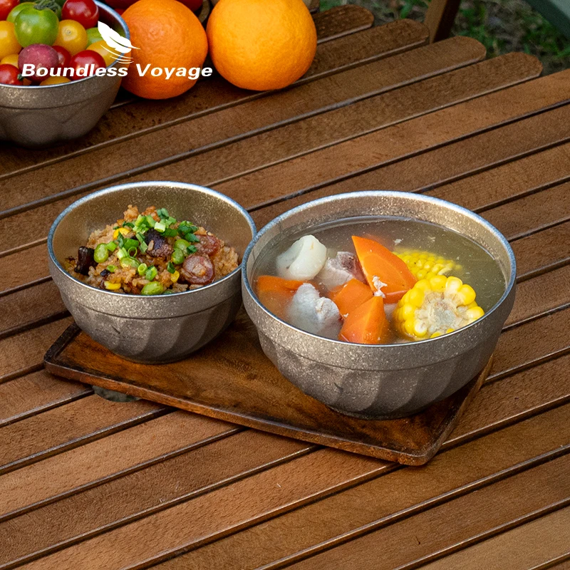 Boundless Voyage 500ml / 800ml Titanium Double Walled Bowl Ultralight Camping Bowl for Rice Soup Outdoor Travel Hiking Tableware