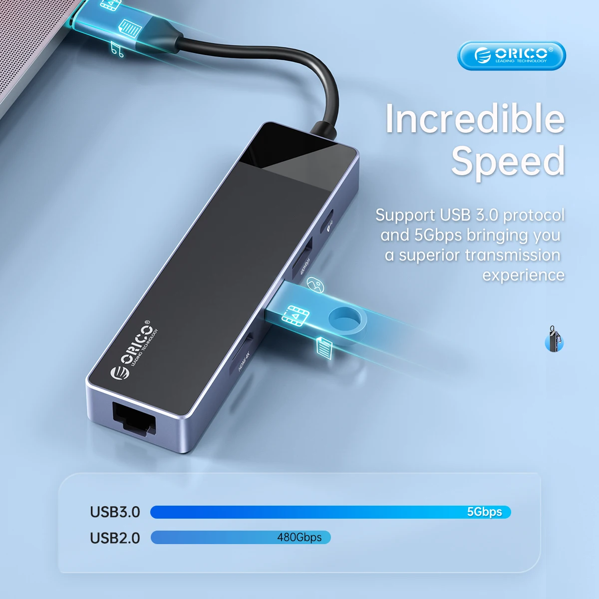 ORICO-USB C 허브 4K 30Hz c타입 to HDMI 호환 VGA RJ45 USB3.0 PD 100W 어댑터, 맥북 아이패드 M1 PC 액세서리 SD 분배기