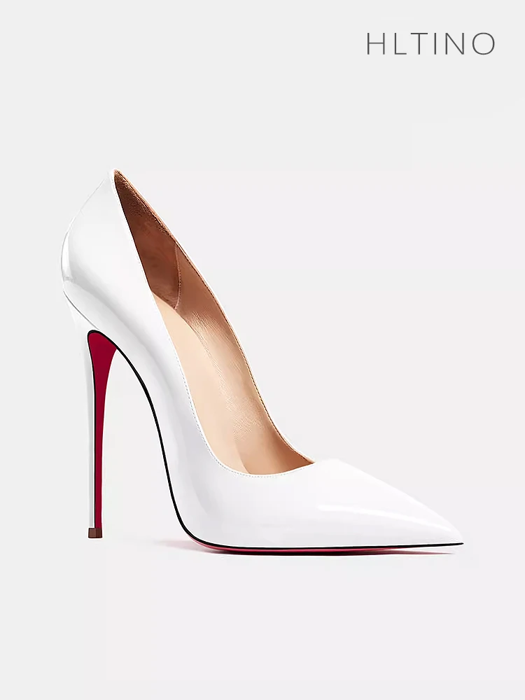 HLTINO Women White Summer Shoes 4.7 Inch/12CM High Heels Spring Pumps Pointed Toe Wedding Party Dress Stilettos 1.97 Inch/5cm