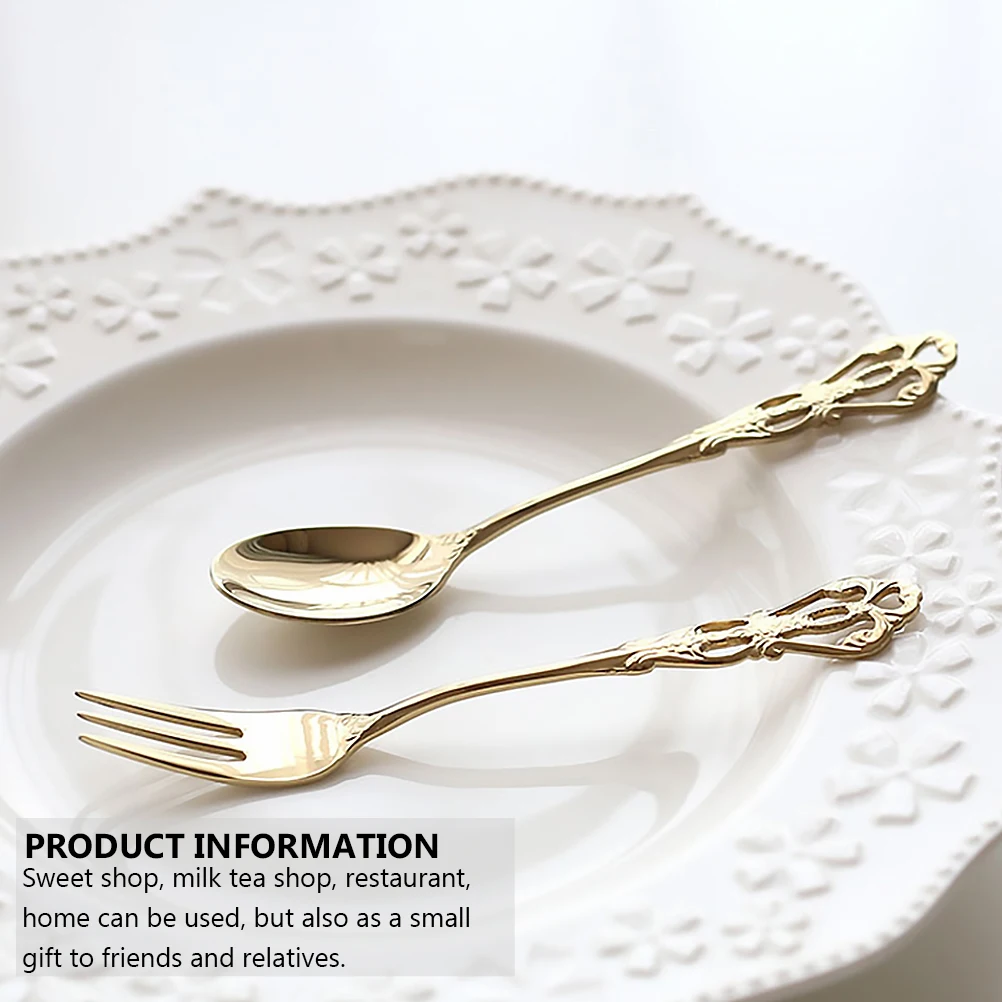 

Golden Vintage Fork Spoon Hollow Out Stainless Steel Tableware Kitchen Supplies Eating Tools Retro Durability