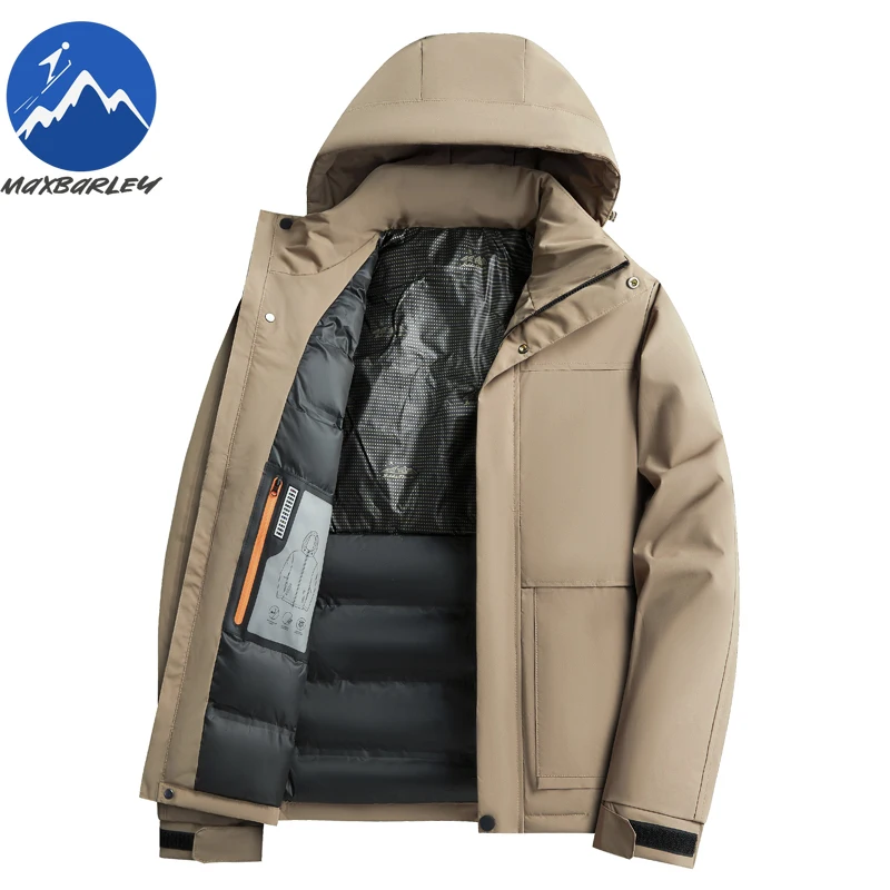 سترة Maxbarley للرجال من الجرافين مريحة للمغامرة الخارجية سترة سميكة دافئة بغطاء للرأس قابل للفصل ملابس شتوية مقاومة للرياح