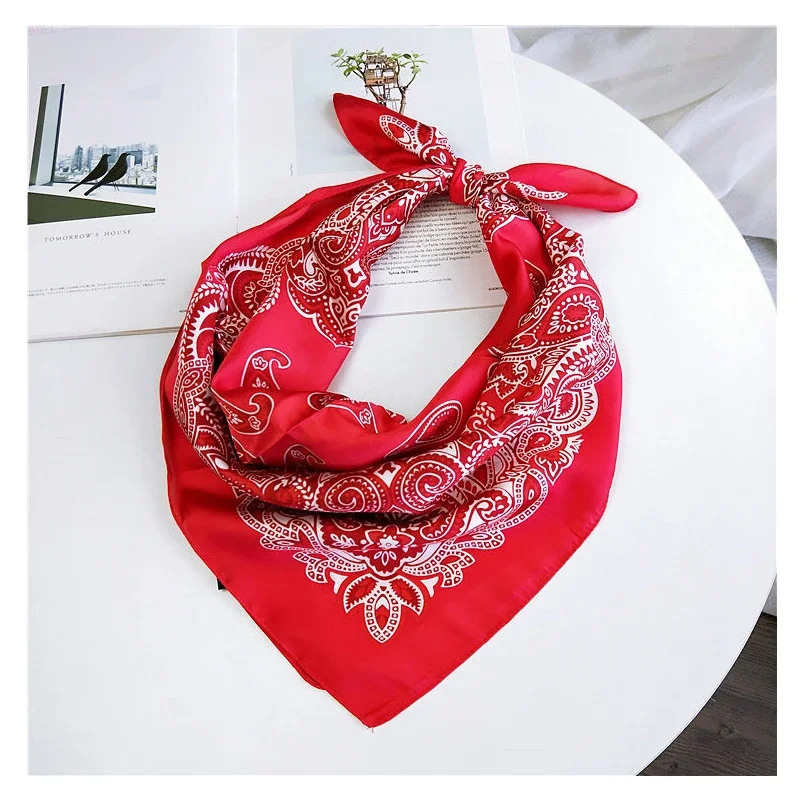 Lenço de cabelo bandana para mulheres, lenço estampado Paisley, lenço de seda cetim, xale quadrado, envolve lenços no pescoço para senhora, moda,