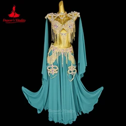 Bellydance Clothing Suit Customized Senior AB Stones Bra+Sexy Chiffon Split Long Skirt 2pcs Oriental Dance Performance Costumes