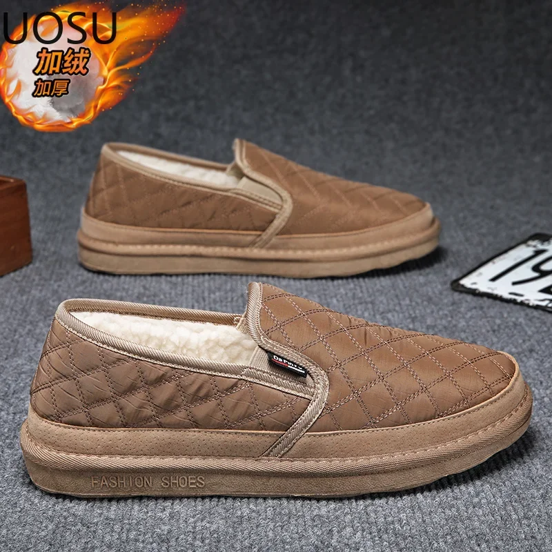 Home Cotton Shoes Winter Shoes for Men Slip-on Trendy All-match Hard-wearing UOSU Warm Plush Home Hot Sale Fluffy Slippers New