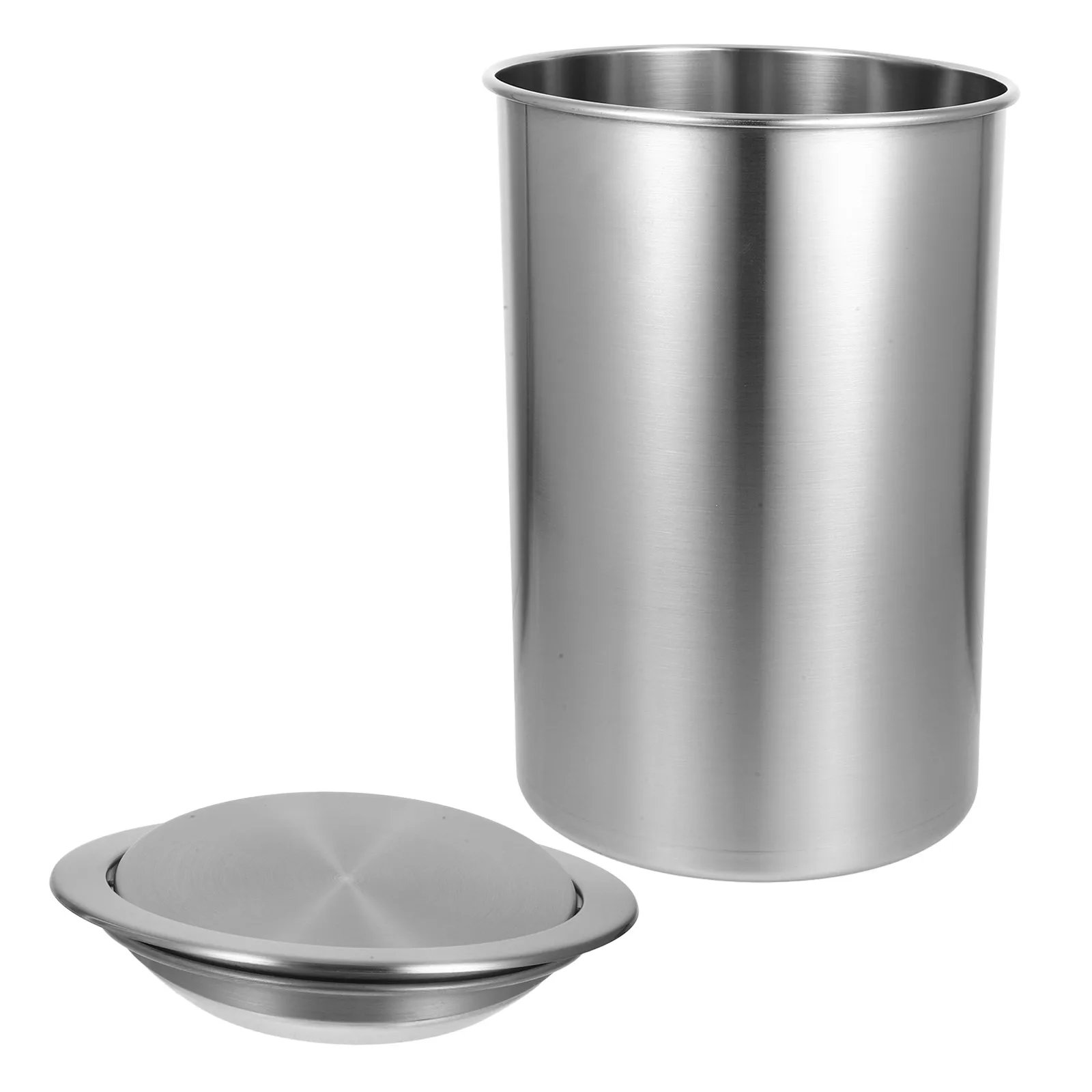 

1Set Kitchen Countertop Trash Can Embedded Stainless Steel Trash Bin Round Garbage Container with Cover Space Saving