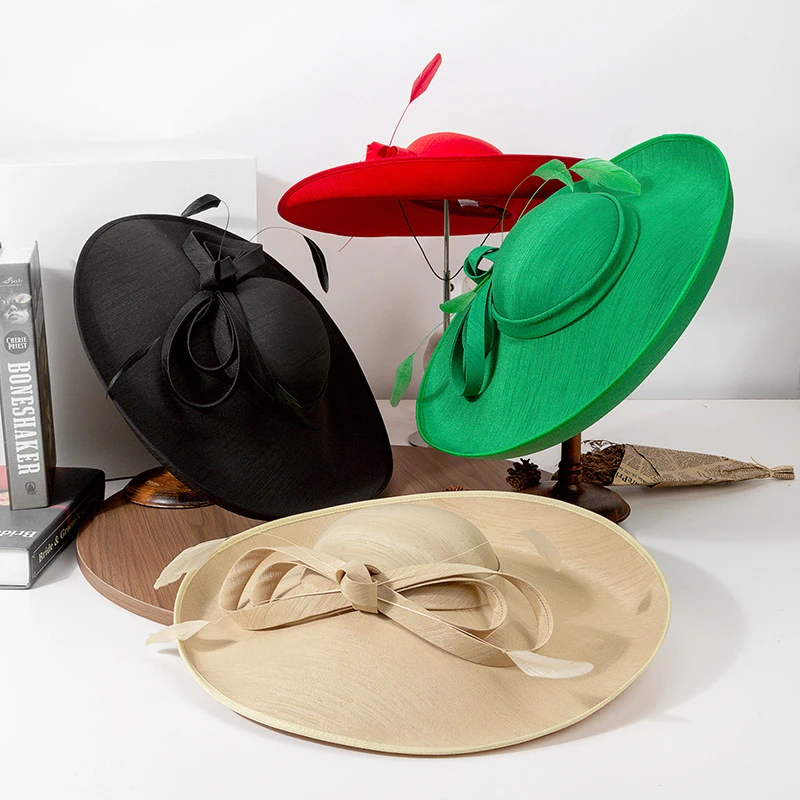 

Women's All-Season Elegant Fedora - Wide Brim Polyester Sun Hat (56-58cm) with Knot Decor for Outdoor & Banquet