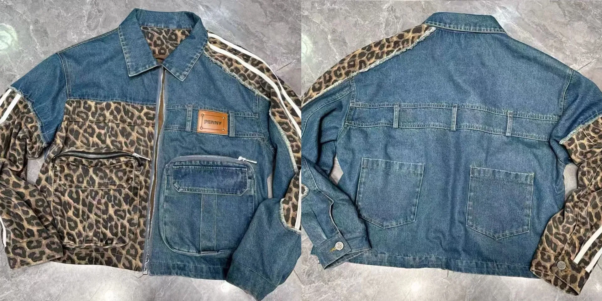 Veste en jean de Style européen pour femmes, imprimé léopard, Patchwork, grandes poches, manches AB, rayé, tendance, nouvelle collection printemps 2026