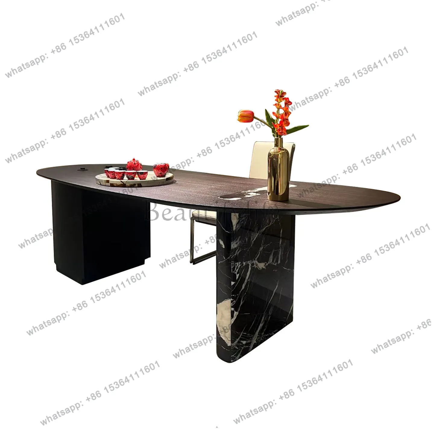 

Итальянский минималистичный чайный столик из массива дерева с эффектом копоти, умный столик для чайной церемонии кунг-фу, натуральный мрамор