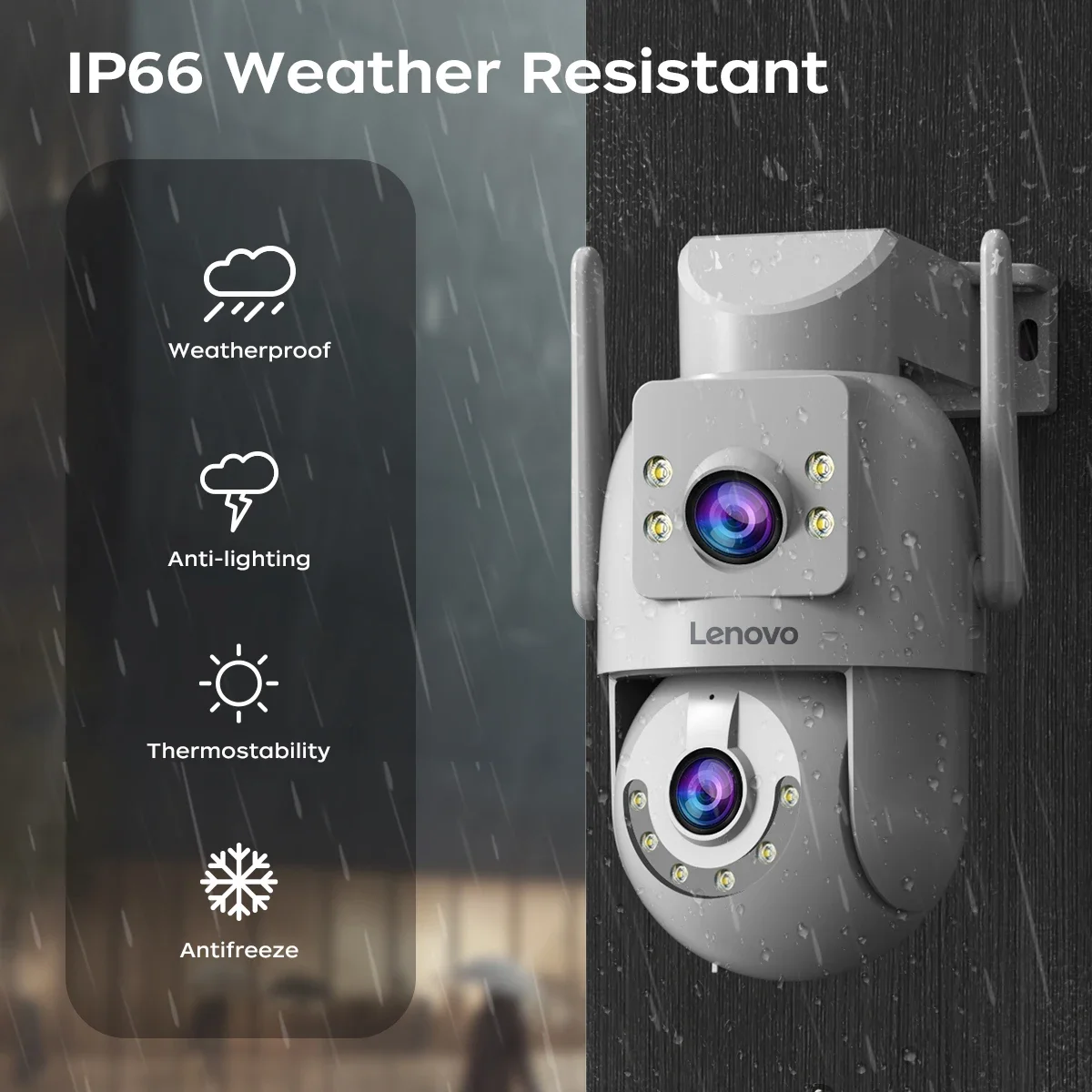 كاميرا Lenovo 8MP HD للأمن الخارجي وعدسة مزدوجة وشاشة مزدوجة وتتبع AI PTZ ملونة للرؤية الليلية وحماية مراقبة الفيديو