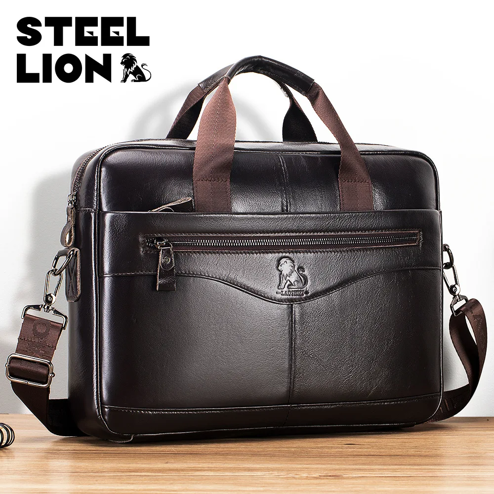 STEEL LION Large-Capacity Genuine Leather Men's Cowhide Laptop Bag, Vintage-Style Top-Grain Cowhide Briefcase