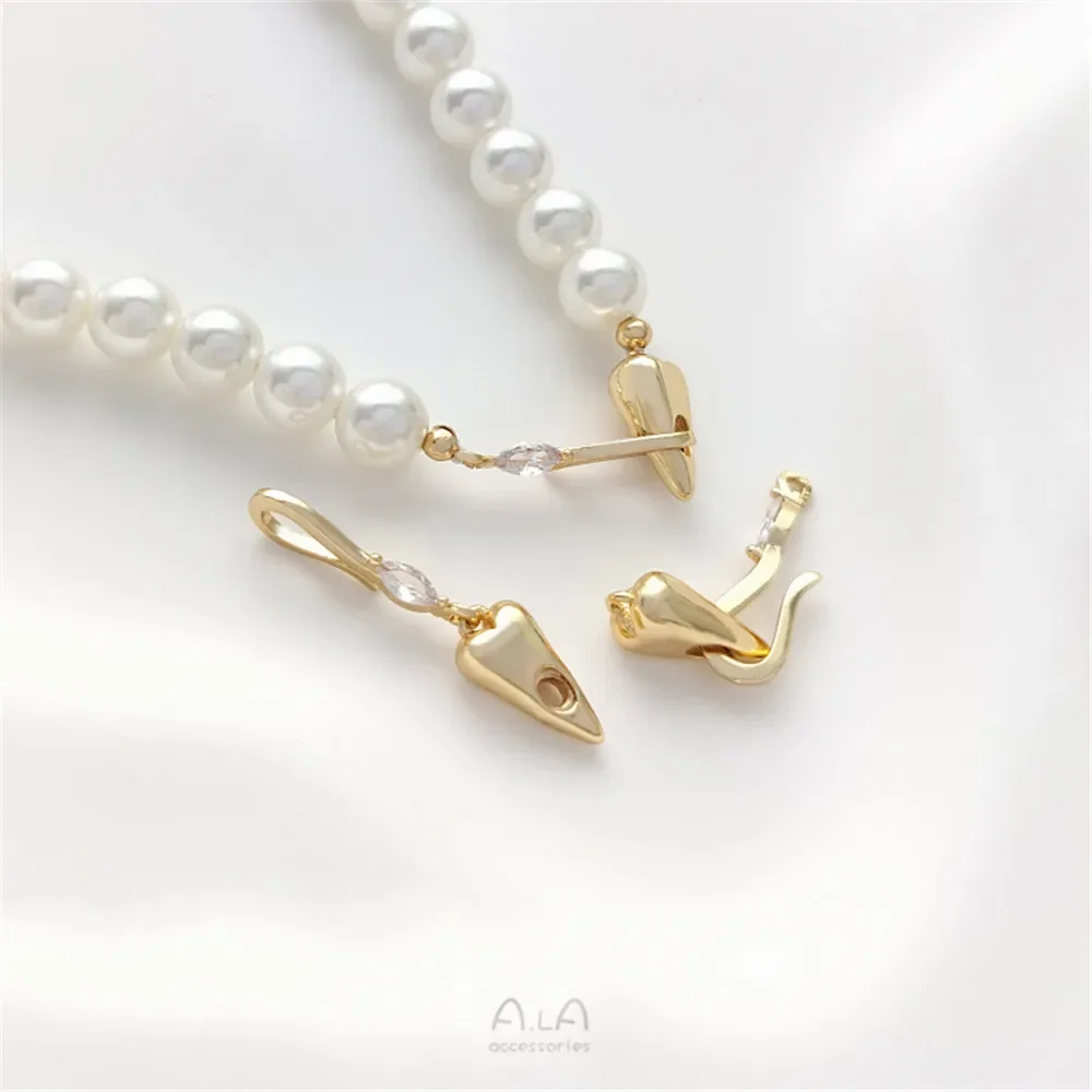 14K Bag Peach Heart Shaped Fish Hook Clasp Pearl Hook OT Clasp Bracelet Necklace Connected Finishing DIY Jewelry