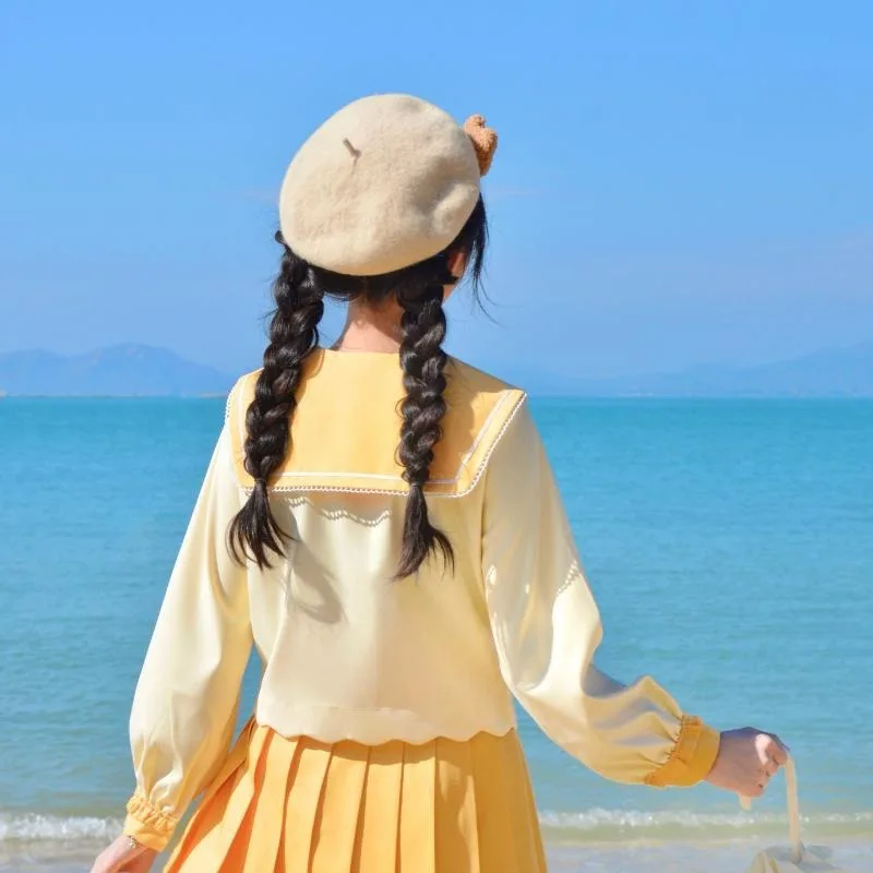 Sunflower Pattern Long-sleeved Yellow Original Kindergarten Genuine JK Uniform Japanese Sweetheart Pleated Skirt Spring Suit