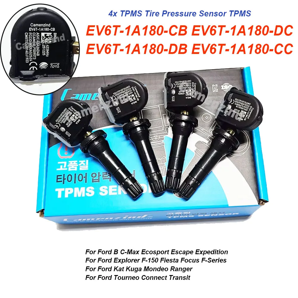 Capteur de surveillance de pression des pneus préprogrammé TPMS 433MHz, 4 pièces, EV6T-1A180-CB EV6T1A180CB EV6T-1A180-DC EV6T1A180DB EV6T1A150DB EV6T-1A150-CB EV6T1A150CB, pour Ford B C-MAX F-150 Escape Fiesta FOCUS Kuga RANGER TRANSIT KA III, haute qualité, entièrement testé